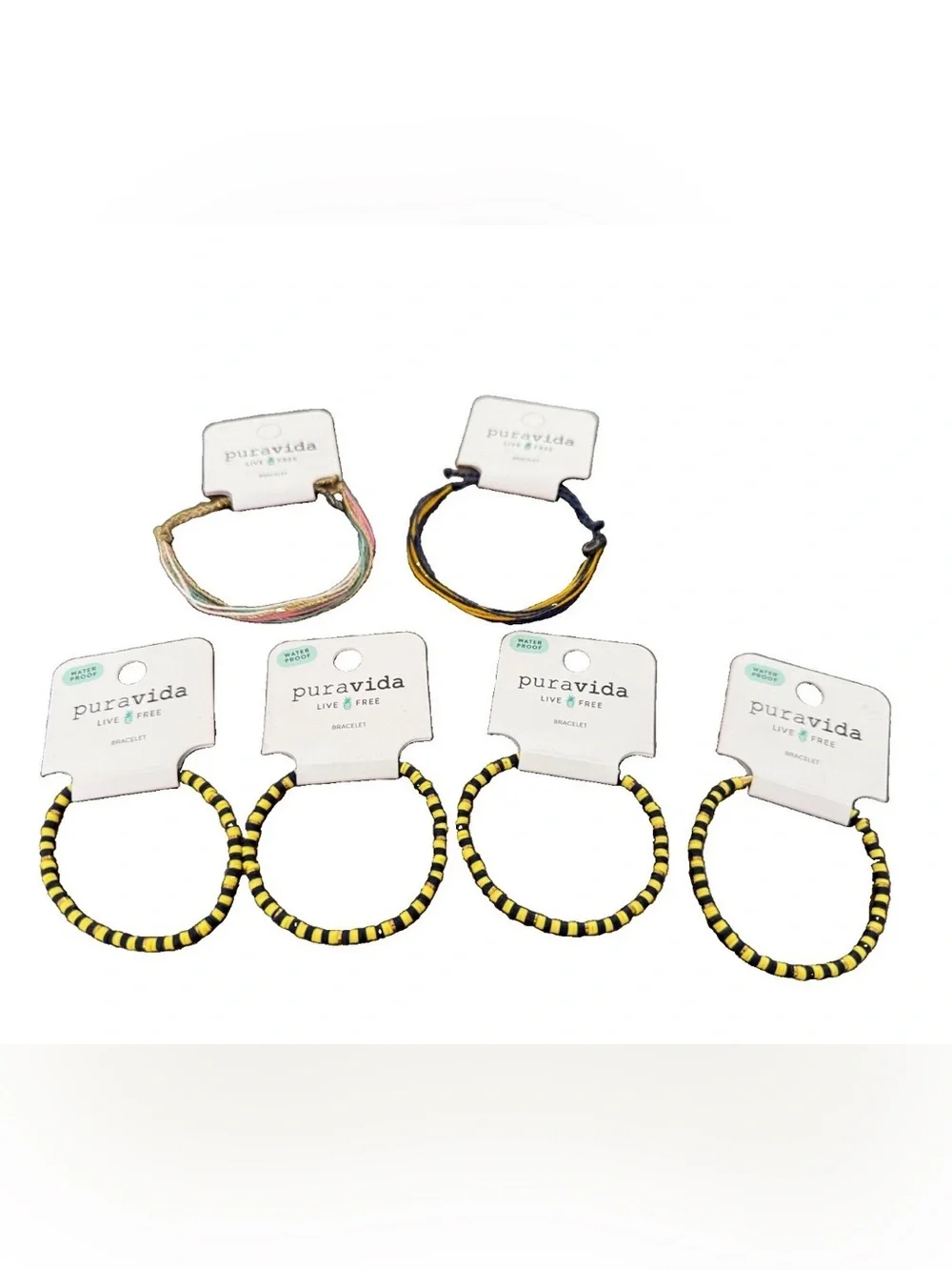 Pura Vida Bracelet Lot Bundle 6 New Waterproof Beaded Yellow Blue Pink UCLA CAL